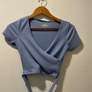 Hollister crop top with wrap around waist, size X-small, baby blue